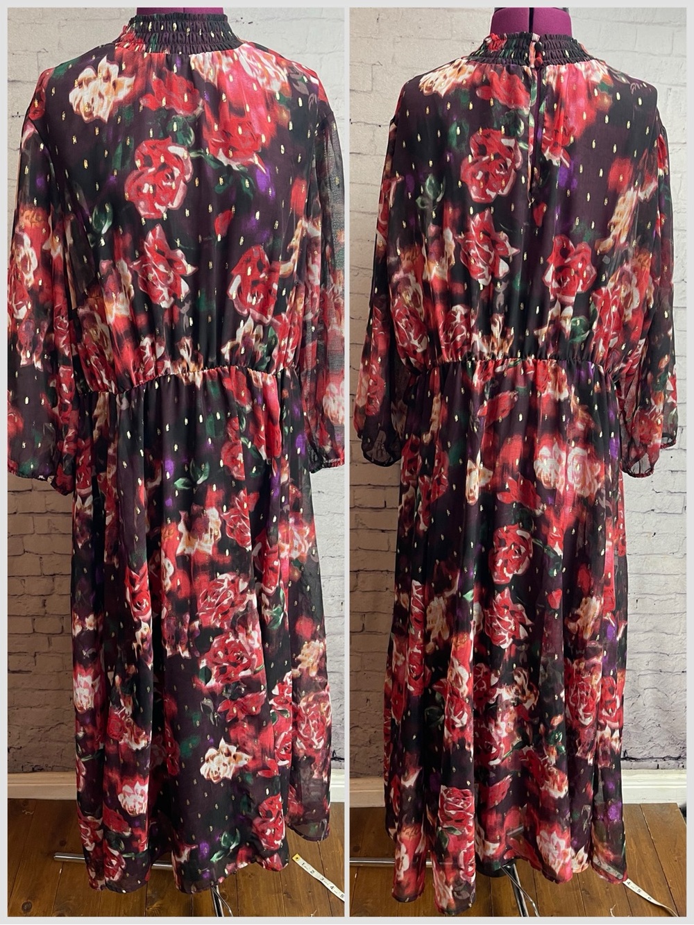 Torrid size 2 Burgundy Purple Floral Chiffon Mock Neck Midi Dress